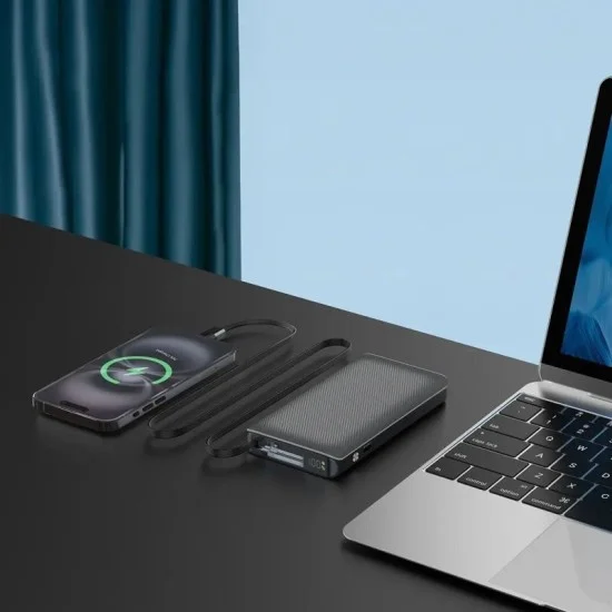 Power Bank 10000Mah Retractable Cable Powerology - Black